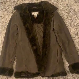 Genuine brown leather winter coat size small